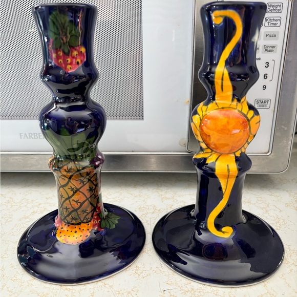 2 Talevera Mexican Handmade/Painted Candlesticks.In Excellent Condition. - Picture 3 of 13